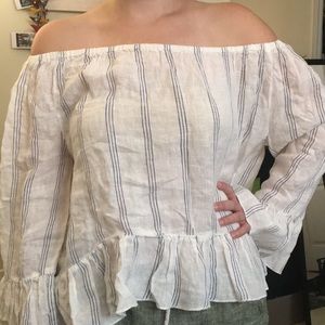 Blue and White Striped Off the Shoulder Top